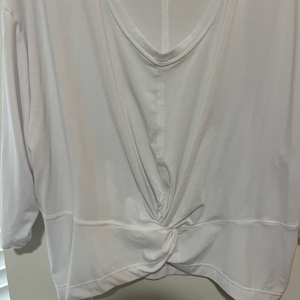 Athleta Cream Gray Backless Tie Front Blouse